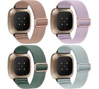 Nenv-Lot De 4 Bracelets En Nylon Extensible,Compatibles Avec Fitbit Versa 4/Fitbit Versa 3/Fitbit Sense 2/Fitbit Sense,Bracelet Sport Tissé Doux Réglable Pour Homme Et Femme