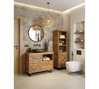 Neo - meuble salle de bain en teck parqueté 90cm