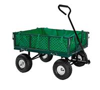 Neo Remorque de jardin à tirer très résistante en maille verte - Chariot de jardinier utilitaire avec côtés pliables - Pneus pneumatiques d'extérieur pour le jardinage, les festivals, le camping, le