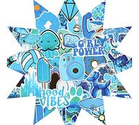 NEO SOLVO - Pack de 50 Autocollants (Stickers) de 5cm à 7cm en Vinyle PVC, Waterproof et Repositionnables - Thème Fun Bleu