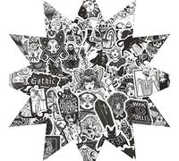 NEO SOLVO - Pack de 50 Autocollants (Stickers) de 5cm à 7cm en Vinyle PVC, Waterproof et Repositionnables - Thème Noir et Blanc Mystique