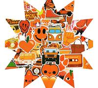 NEO SOLVO - Pack de 50 Autocollants (Stickers) de 5cm à 7cm en Vinyle PVC, Waterproof et Repositionnables - Thème Fun Orange