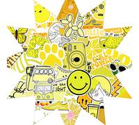 NEO SOLVO - Pack de 50 Autocollants (Stickers) de 5cm à 7cm en Vinyle PVC, Waterproof et Repositionnables - Thème Fun Jaune