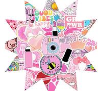 NEO SOLVO - Pack de 50 Autocollants (Stickers) de 5cm à 7cm en Vinyle PVC, Waterproof et Repositionnables - Thème Fun Rose