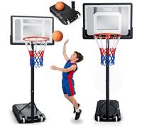 Neo-Sport Panier de Basket pour Enfants et Adultes, avec Support, Hauteur réglable de 1,5 à 2,1 m, Mobile, avec roulettes, pour Jardin et allée, en PVC, 82 x 59 cm, Noir