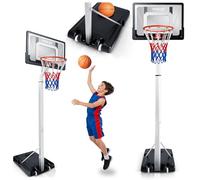 Neo-Sport Panier de Basket pour Enfants et Adultes, avec Support, Hauteur réglable de 1,5 à 2,6 m, Mobile, avec roulettes, pour Jardin et allée, en PVC, 82 x 59 cm, Noir et Blanc