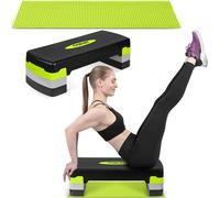 Neosport Step-Bench d'aérobic Step-Bench avec Tapis antidérapant - Hauteur réglable avec 3 Niveaux - Appareil d'entraînement pour Le Bureau et la Maison - 28 x 68 x 20 cm - Vert, Noir, Gris