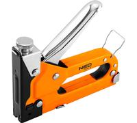 NEO TOOLS Agrafeuse pour meubles, Agrafeuse manuelle, Agrafeuse à outils multifonctionnelle, 3 en 1, 4-14 mm, pour agrafes type G, L, E, corps en aluminium, poignée profilée recouverte de plastique