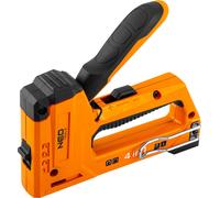 NEO TOOLS Agrafeuse pour meubles, Agrafeuse manuelle, Agrafeuse à outils multifonctionnelle, 4 en 1, 6-14 mm, pour agrafes type J, G, L, E, corps en aluminium, poignée profilée recouverte de plastique