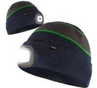 NEO TOOLS Bonnet LED avec lumière, lampe de poche LED, lampe de poche lumineuse, acrylique, max 180 lumens, batterie intégrée et port de charge USB, étanche, lampe frontale (bleu marine/gris/vert)