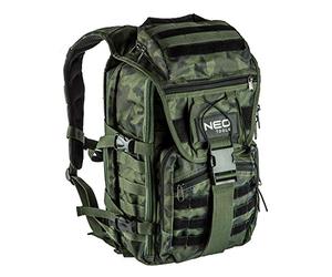NEO TOOLS CAMO Sac à dos pour artisans professionnels, style camouflage, 100% nylon 600D, bretelles réglables avec rembourrage, 1 anse, 4 poches extérieures, 18 poches intérieures.