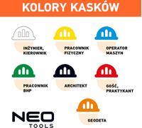 NEO TOOLS Casque industriel avec jugulaire, circonférence réglable 52-64cm, matériel : ABS, ceinture à 6 points, jugulaire à 4 points, plage de température -30°C/+50°C