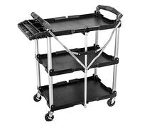 NEO TOOLS Chariot pliable, capacité de charge 75 kg, organisation d'outils, 3 étages, quatre roues mobiles, deux roues avec frein, structure pliable, cadre en aluminium, verrouillable
