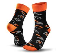 NEO TOOLS Chaussettes colorées, taille 43-46, motif outils, 80 % coton avec polyamide et élasthanne, noir et orange, femmes et hommes, chaussettes longues, Noir et orange.