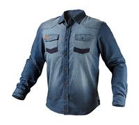 NEO TOOLS Chemise à Manches Longues pour Homme avec col Classique, Aspect Denim, Tailles S à XXXL, 100% Coton 380 g/m², Boutons métalliques, Coudes renforcés en Tissu Oxford
