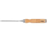 NEO TOOLS ciseau à bois, largeur de lame 25 mm, lame en acier CrV, manche en bois, poignées en bois, renforts de frappe, anneaux métalliques sur les poignées, réaffûtable