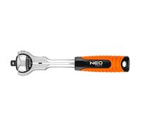 NEO TOOLS Clé à cliquet avec 72 dents pour un angle de rotation de 5°, clé à douille en acier CrV et CrMo, tête rotative à 360°, disponible en 3 versions 1/4", 3/8", 1/2"