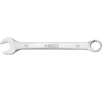 NEO TOOLS Clé mixte 14 x 180 mm, acier CrV, DIN3113, poinçonnage, satiné, tête polie courbée sous l'angle 15°, certificat M+T