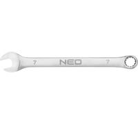 NEO TOOLS Clé mixte 7 x 110 mm, acier CrV, DIN3113, poinçonnage, satiné, tête polie courbée sous l'angle 15°, certificat M+T
