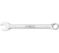 NEO TOOLS Clé mixte 8 x 120 mm, acier CrV, DIN3113, poinçonnage, satiné, tête polie courbée sous l'angle 15°, certificat M+T