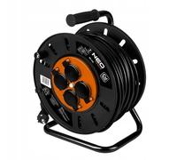 NEO TOOLS Enrouleur de câble, 4 prises, 230 V, IP20, noir, enrouleur de câble/enrouleur de câble avec 4 prises, avec fusible thermique et raccordement à la terre, puissance : 3600 W 3 x 2,5 mm, 50 m