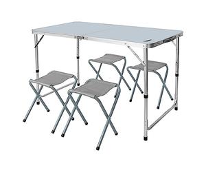 NEO TOOLS Ensemble de camping : table pliante et 4 chaises pliantes, pliées dans une valise, meubles de camping dans une valise - Kit mobile bivouac, équipement de camping, alternative pour le jardin