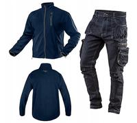 NEO TOOLS Ensemble de pantalons de travail en denim et veste chaude en polaire (vert, gris graphite, bleu marine) - taille S (48) - 3XL (58) | vêtements de travail quotidiens ensemble de vêtements