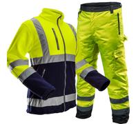 NEO TOOLS Ensemble pantalon de travail thermique haute visibilité pour homme + veste polaire de travail | Pantalon imperméable en Oxford 300D avec doublure en polaire jaune, S-2XL (XL), Set jaune, XL