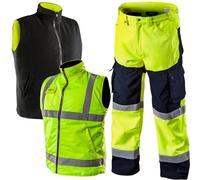 NEO TOOLS Gilet de Sécurité Professionnel 2en1 en Polaire, Coupe-vent et Imperméable ou ensemble avec Pantalon Imperméable - Taille. S-3XL pour Hommes | Réversibles, Réfléchissants d'un Côté