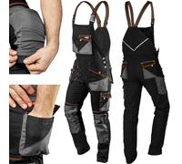 NEO TOOLS HD Slim Pantalon de travail poches, 60 % coton, genoux profilés, triple couture, ouvertures de jambes amovibles, extension des jambes, taille élastique, réfléchissant (XXL)