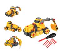 NEO TOOLS Jouet pelleteuse, 4 en 1 : bulldozer, marteau à flèche, pelleteuse avec flèche, scie circulaire avec flèche, véhicules de chantier
