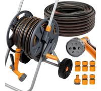 NEO TOOLS Kit complet d'irrigation de jardin mobile, avec dévidoir, tuyau d'arrosage de 30 m et douchette de jardin 6 fonctions pour pelouse, en PVC, résistant aux UV