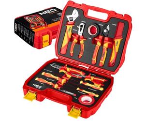 NEO TOOLS Kit d'outils d'électricien : 13 pièces, outils isolés CrV/S2, testeur de tension, 2 rubans isolants, coffret, pour montage, réparation et installations