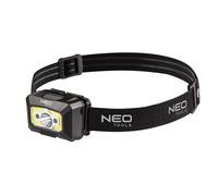 NEO TOOLS Lampe frontale USB rechargeable 250 lm + capteur de mouvement, 5 fonctions d'éclairage, rechargeable par USB, tête mobile, clip pour chapeau inclus