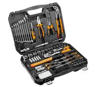 NEO TOOLS Mallette ŕ Outils remplie de 100 pičces, Marteau (400 g), tensiomčtre 12 V, Jeu d'embouts ŕ cliquet, clé Mixte et Pinces, Acier Chrome Vanadium, boîte ŕ Outils, Jeu de clés ŕ Douille