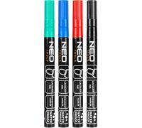 NEO TOOLS Marqueur permanent, en noir, bleu, rouge, vert, stylo résistant à l'eau pour le verre, le métal, le bois & Co, épaisseur de trait 3 mm, 4 pièces