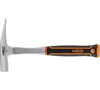 NEO TOOLS Marteau de maçon (étroit) 600 g, construction monolithique, surface de frappe trempée, poignée bi-matière, GS, Rheinland-certificats DIN 1193, tête large, longue et se terminant par un plat