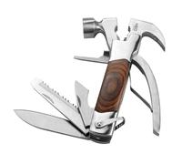 NEO TOOLS Multitool 13 in 1 outil multifonctions, acier inoxydable, manche en bois, pince, pince à écrou, coupe-câble, pince à ongles, marteau, tournevis plat, tournevis, couteau, ouvre-boîte, scie, l