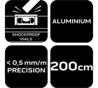 NEO TOOLS Niveau à bulle en aluminium, 0,5 mm/m 40, 60, 80, 100, 120, 150, 200 cm Niveau à bulle avec embout antichoc - 200 cm