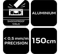 NEO TOOLS Niveau à bulle en aluminium, 0,5 mm/m 40, 60, 80, 100, 120, 150, 200 cm Niveau à bulle avec embout anti-choc - 150 cm