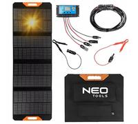NEO TOOLS Panneau Solaire Pliable 140W 18V avec Modules Solaires -Kit, Régulateur de Charge Solaire Inclus - 2 ports USB et un type C - IP64 Étanche - Léger - Pour Batteries 12V - Parfait pour Camper