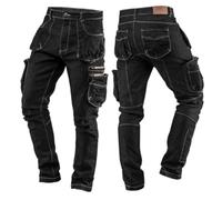 NEO TOOLS Pantalon de travail 5 poches denim noir, 98% coton, 2% élasthanne, poches multifonctionnelles, insert confort à l'entrejambe et au-dessous du genou, genou profilé, taille M
