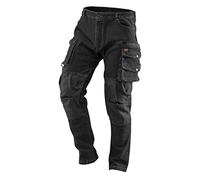 NEO TOOLS Pantalon de travail en denim noir, tailles XS-3XL ; coton + élasthanne ; genou renforcé, poches multifonctionnelles, rangement des outils, ventilation, CE, Noir , XXXL