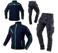 NEO TOOLS Pantalon de Travail en Denim ou Ensemble pour Homme, Long, 8 Poches, Taille XS à 3XL, Coutures renforcées, Zone des Genoux profilée, Tissu mélangé 98% Coton, 2% élasthanne, 410 g/m²,