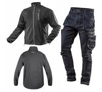 NEO TOOLS Pantalon de travail en denim ou ensemble pour homme, long, 8 poches, taille XS à 3XL, coutures renforcées, zone des genoux profilée, tissu mélangé 98 % coton, 2 % élasthanne, 410 g/m²