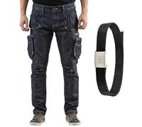 NEO TOOLS Pantalon de travail en denim pour homme avec ceinture - Pantalon de travail résistant et polyvalent avec plusieurs poches - Pantalon de travail en jean stretch pour homme, Bleu marine, 52