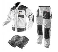 NEO TOOLS Pantalon de travail professionnel/Set professionnel (pantalon, veste, genouillères de protection) blanc | Pantalon de sécurité Vêtements de travail Vêtements professionnels Pantalon de