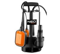 NEO TOOLS Pompe submersible pour eaux sales en acier inoxydable (débit de 18.000l/h, hauteur de refoulement de 9,5m, 1100W, granulométrie de 25mm) Pompe submersible pour eaux sales