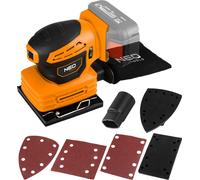 NEO TOOLS Ponceuse multi-usages 3 en 1, Système professionnel sans fil 18V Ponceuse excentrique sans batterie Réservoir à poussière, Pied carré
