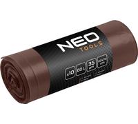 NEO TOOLS Sacs poubelle | Sacs poubelle extra-résistants | Rouleaux marron | Capacité de 60 L | Sacs poubelle robustes indéchirables | Epaisseur du film 35 mic